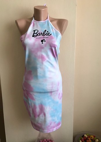 Pembe Tie-Dye Straplez Mini Kalem Elbise