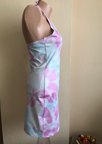 s Beden Pembe Tie-Dye Straplez Mini Kalem Elbise