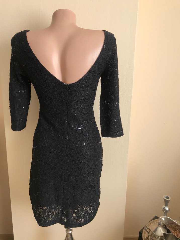 Dantel Detaylı Siyah Midi Abiye Elbise - Görsel 3