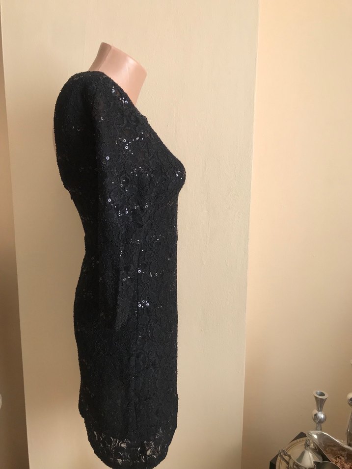 Dantel Detaylı Siyah Midi Abiye Elbise - Görsel 2