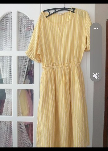 Sarı Çizgili Midi Kadın Elbise