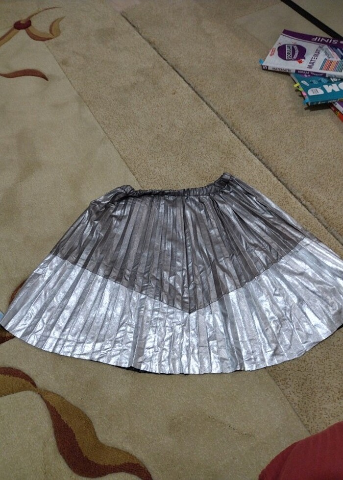 Gümüş rengi, Pileli etek  - Görsel 2