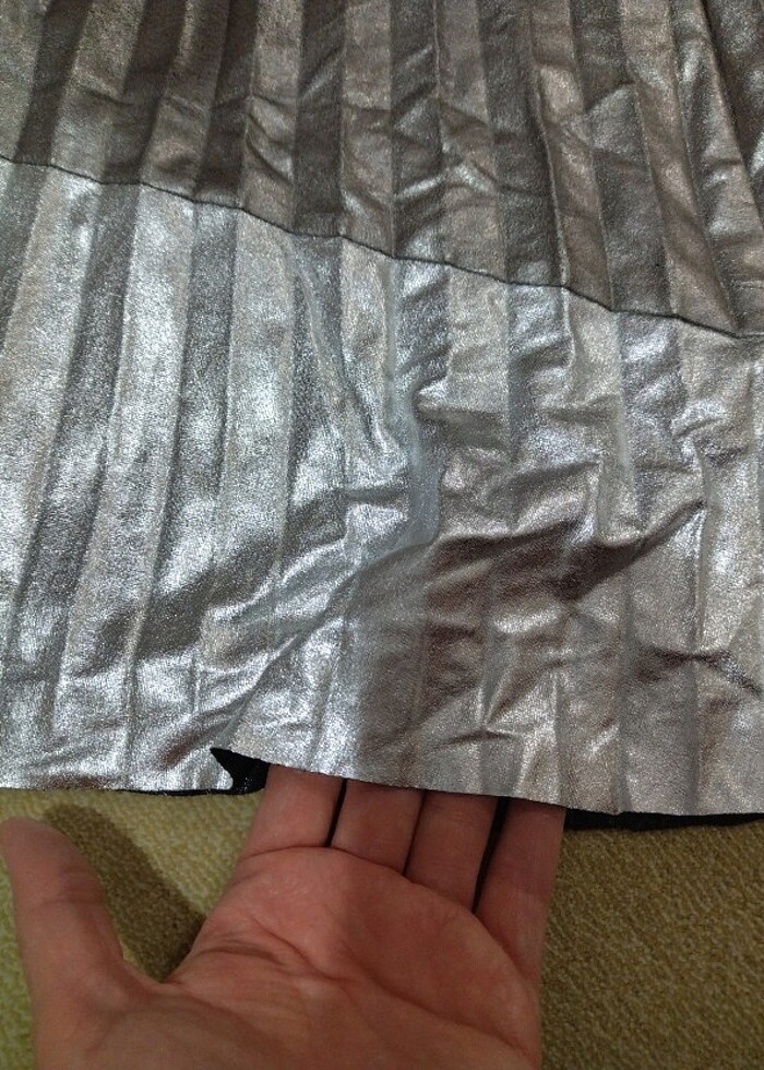 Gümüş rengi, Pileli etek  - Görsel 4