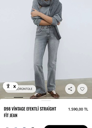D98 Vintage Efektli Gri Straight Fit Jean - Görsel 2