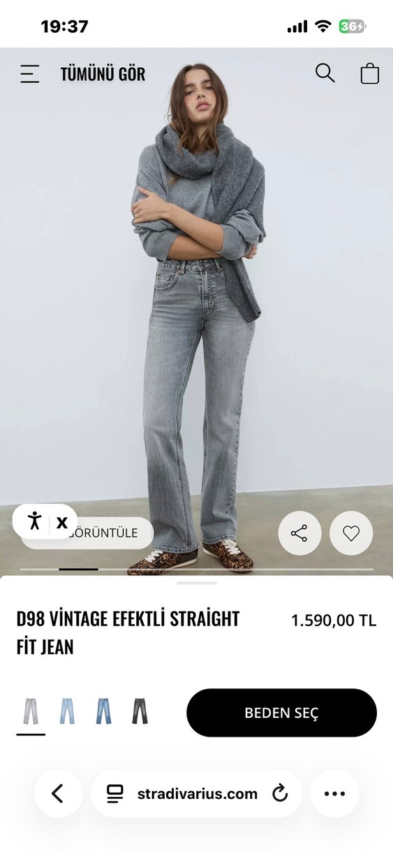 D98 Vintage Efektli Gri Straight Fit Jean - Görsel 2