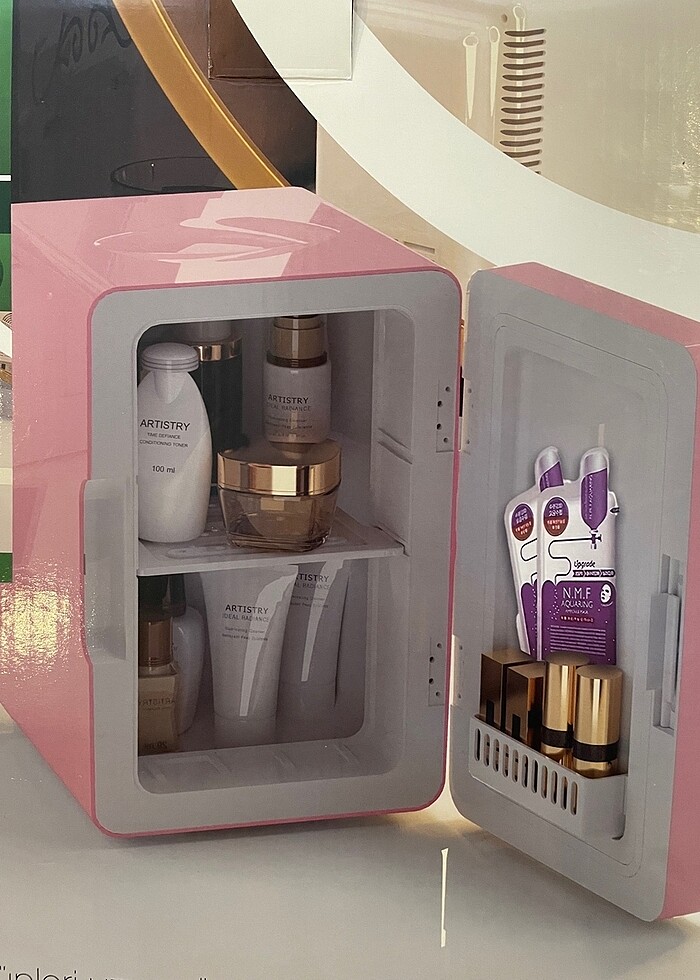 Beyaz Aynalı Mini kozmetik Soğuk Buzdolabısı - Görsel 2