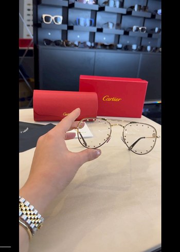 Cartier Altın Renk Parlak Taşlı Kadın Gözlük - Görsel 2