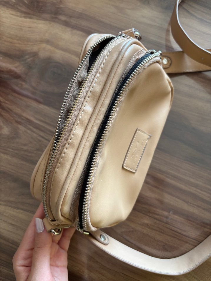 Bej Kadın Deri Bel Çantası - Görsel 3