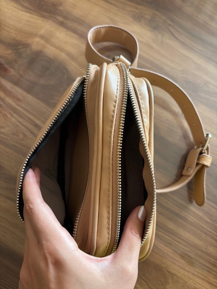 Bej Kadın Deri Bel Çantası - Görsel 5