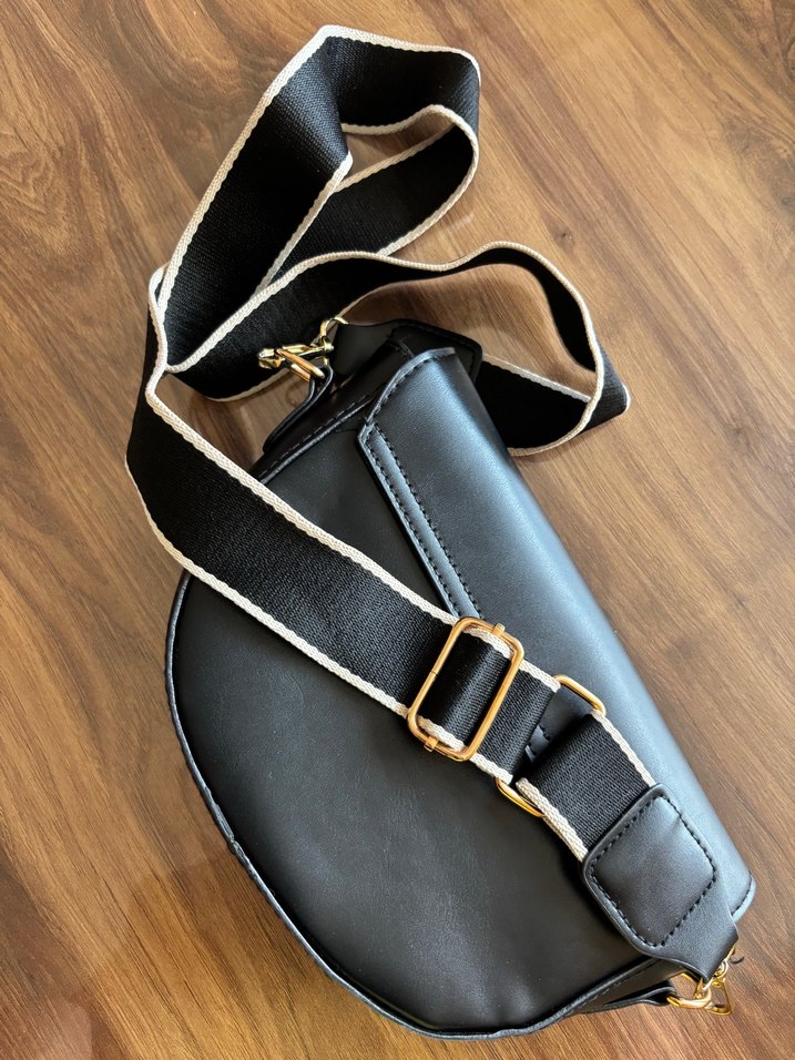 Siyah Deri Bel Detaylı Kadın Çanta - Görsel 3