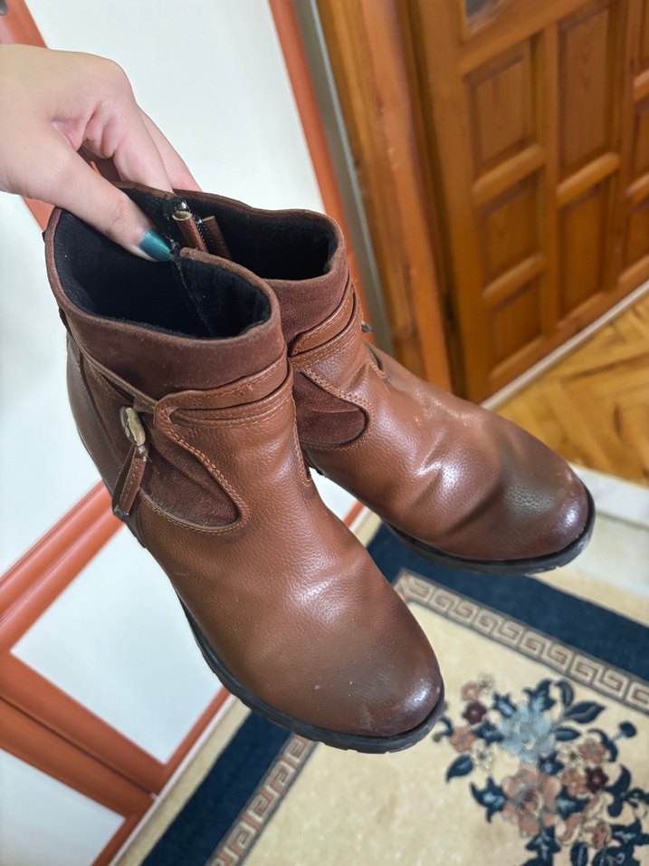 Kahverengi Kadın Deri Topuklu Bot - Görsel 2