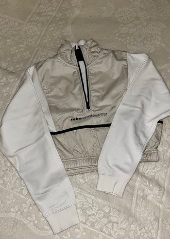 Nike Beyaz Gri Yarım Fermuarlı Crop Sweatshirt