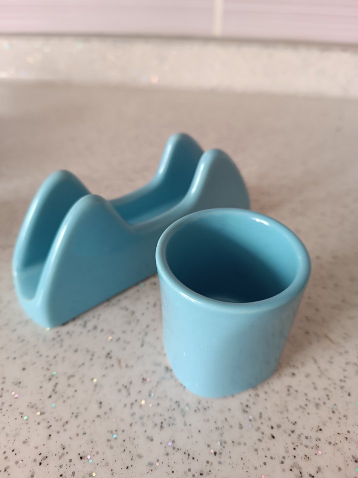 Pastel Mavi Seramik Mini Bardak ve Tutucu - Görsel 2