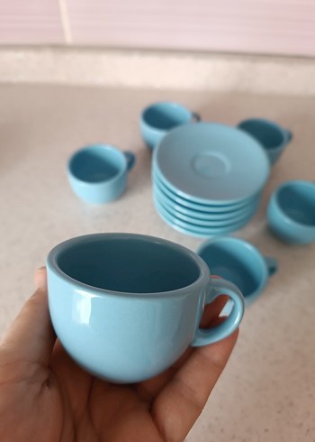 Pastel Mavi Mini Fincan ve Tabak Seti - Görsel 4