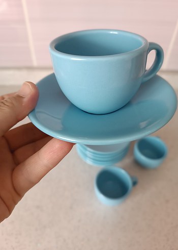 Pastel Mavi Mini Fincan ve Tabak Seti - Görsel 7