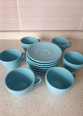 Pastel Mavi Seramik Fincan ve Tabak Seti - Görsel 3