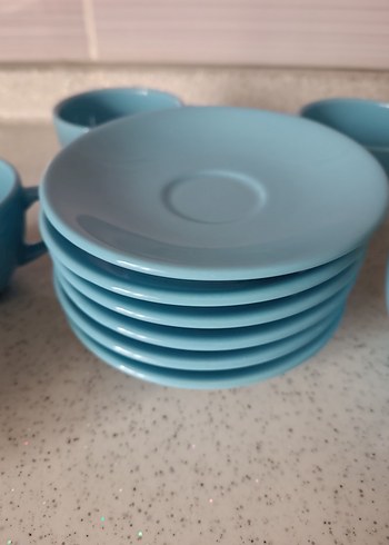 Pastel Mavi Seramik Fincan ve Tabak Seti - Görsel 7