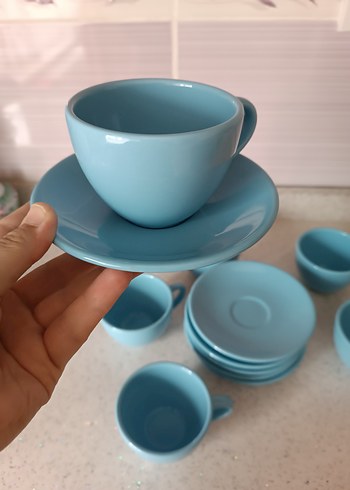 Pastel Mavi Seramik Fincan ve Tabak Seti - Görsel 9