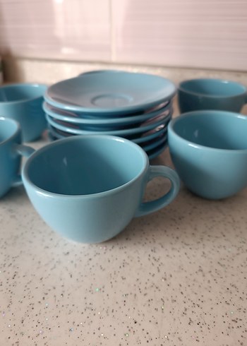 Pastel Mavi Seramik Fincan ve Tabak Seti - Görsel 5