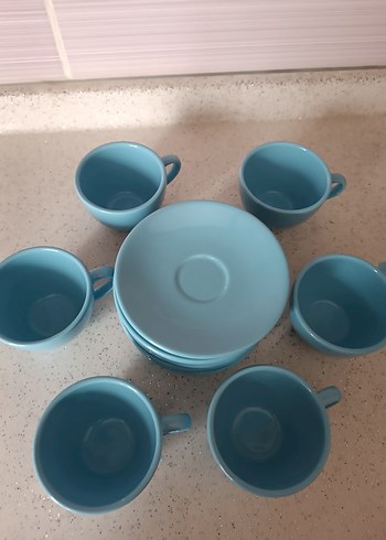 Pastel Mavi Seramik Fincan ve Tabak Seti - Görsel 4