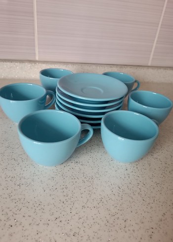 Pastel Mavi Seramik Fincan ve Tabak Seti - Görsel 2