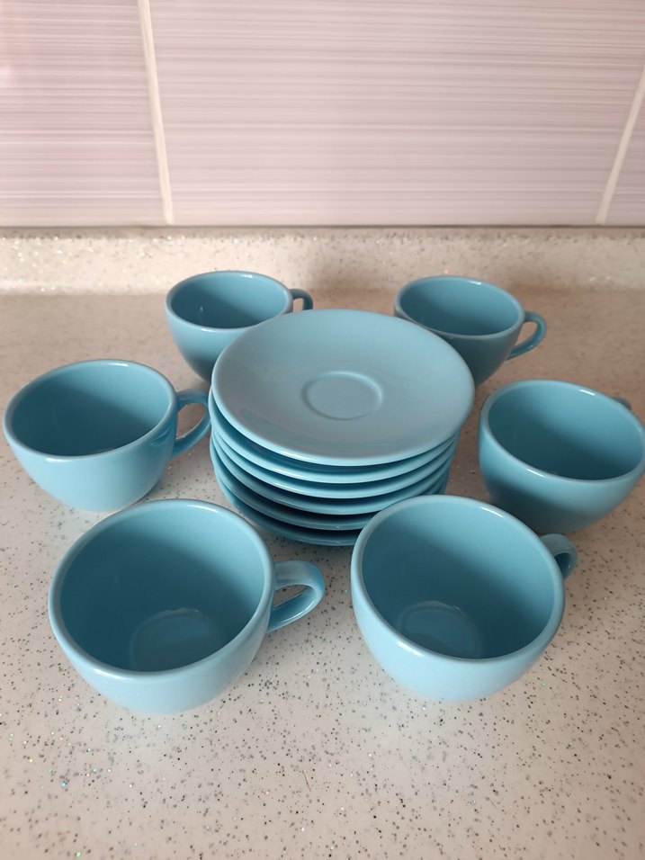 Pastel Mavi Seramik Fincan ve Tabak Seti - Görsel 3