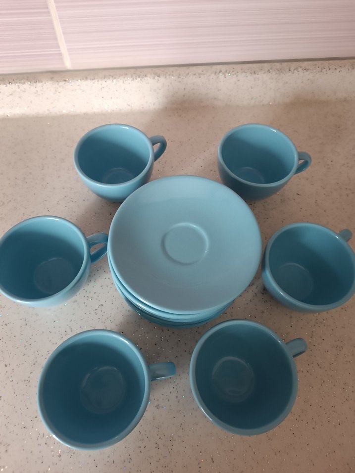 Pastel Mavi Seramik Fincan ve Tabak Seti - Görsel 4