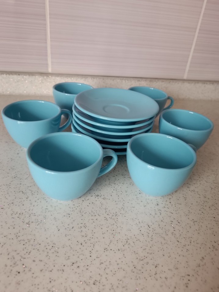 Pastel Mavi Seramik Fincan ve Tabak Seti - Görsel 2