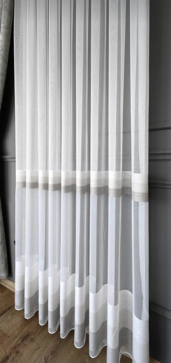 BEJ VE BEYAZIN UYUMU SERİTLİ BAMBU TÜL - Görsel 4