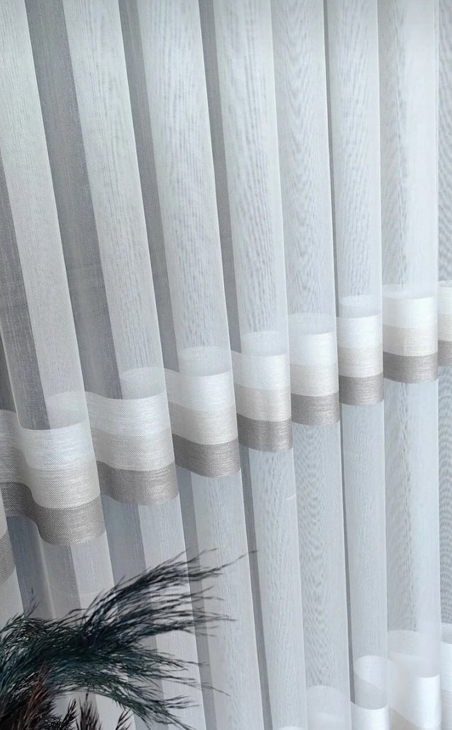 BEJ VE BEYAZIN UYUMU SERİTLİ BAMBU TÜL - Görsel 3