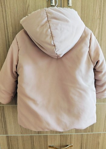 4 Yaş Beden pembe Renk Kapüşonlu Pembe Kürklü Kız Çocuk Mont