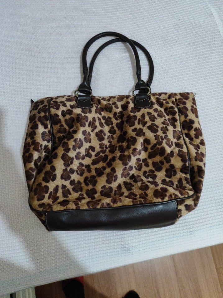 Kahverengi Leopar Desenli Süet Kadın Çanta - Görsel 2