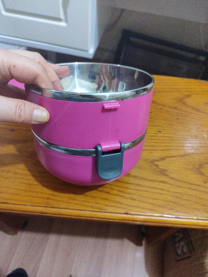 Pembe Renkli Çok Katmanlı Yemek Kabı termos - Görsel 5