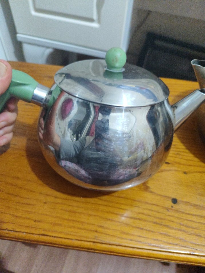 Yeşil Saplı Gri Çelik Çaydanlık Seti aile boyu büyük boy - Görsel 5