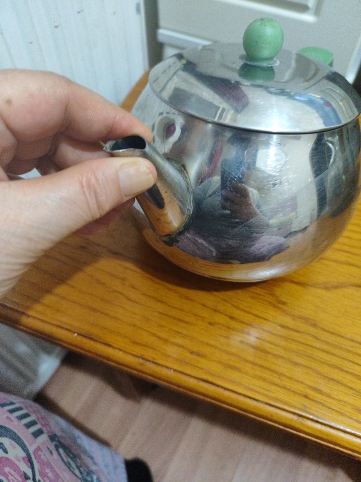 Yeşil Saplı Gri Çelik Çaydanlık Seti aile boyu büyük boy - Görsel 2