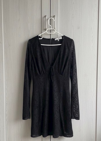 Siyah Dantel Detaylı Mini Goth Elbise - Görsel 2