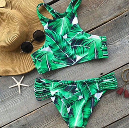 Yeşil Yaprak Desenli Bikini