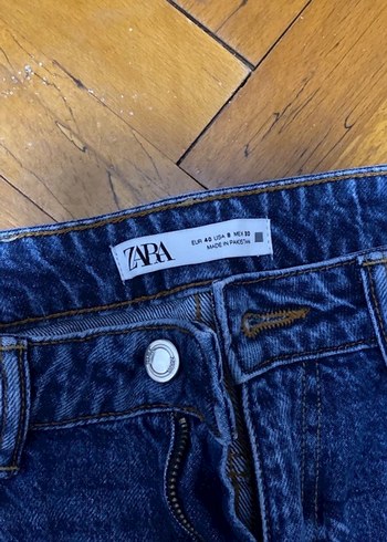 Zara Kadın Kemerli Regular Fit Mavi Batik Jean - Görsel 3
