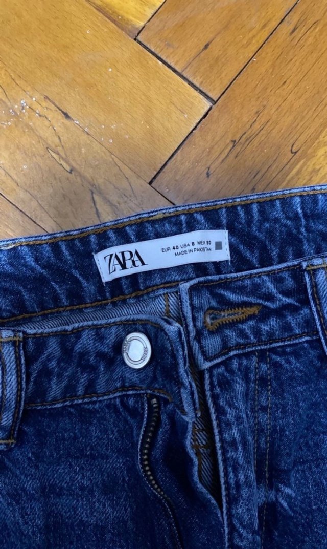Zara Kadın Kemerli Regular Fit Mavi Batik Jean - Görsel 3