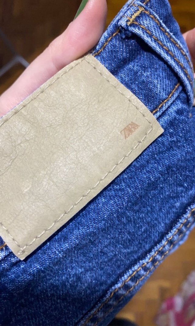 Zara Kadın Kemerli Regular Fit Mavi Batik Jean - Görsel 5