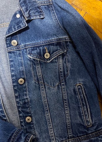 Düğmeli Koyu Mavi Kadın Denim Ceket - Görsel 3