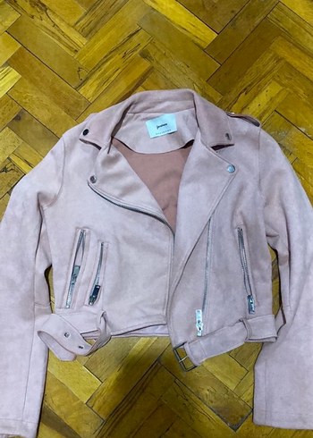 Pembe Süet Kadın Kısa Deri Ceket - Görsel 3