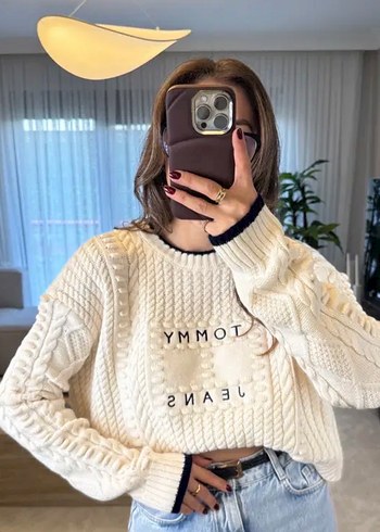 Tommy Jeans Beyaz Örgü Kadın Kazak - Görsel 5