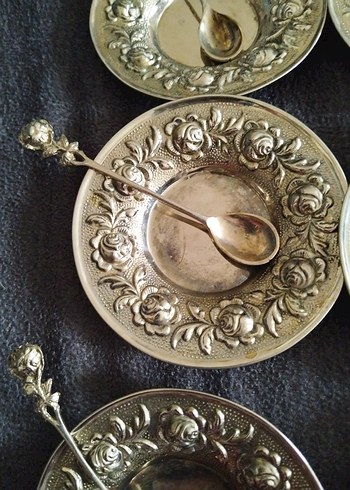 Eski, pirinç Tabak ve Kaşık Seti - Görsel 5