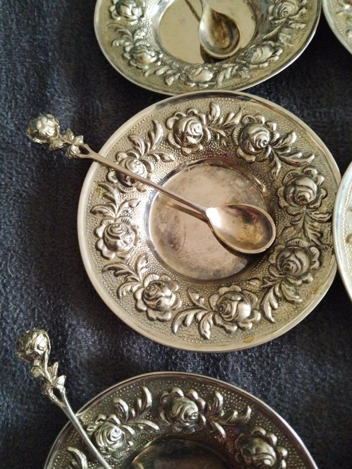 Eski, pirinç Tabak ve Kaşık Seti - Görsel 5