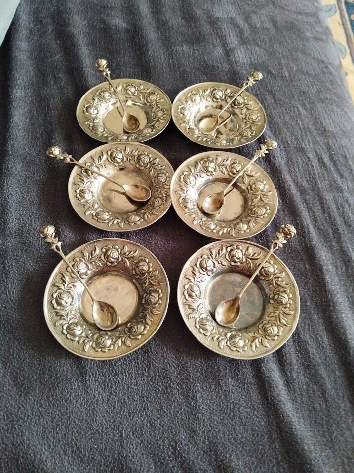 Eski, pirinç Tabak ve Kaşık Seti - Görsel 2