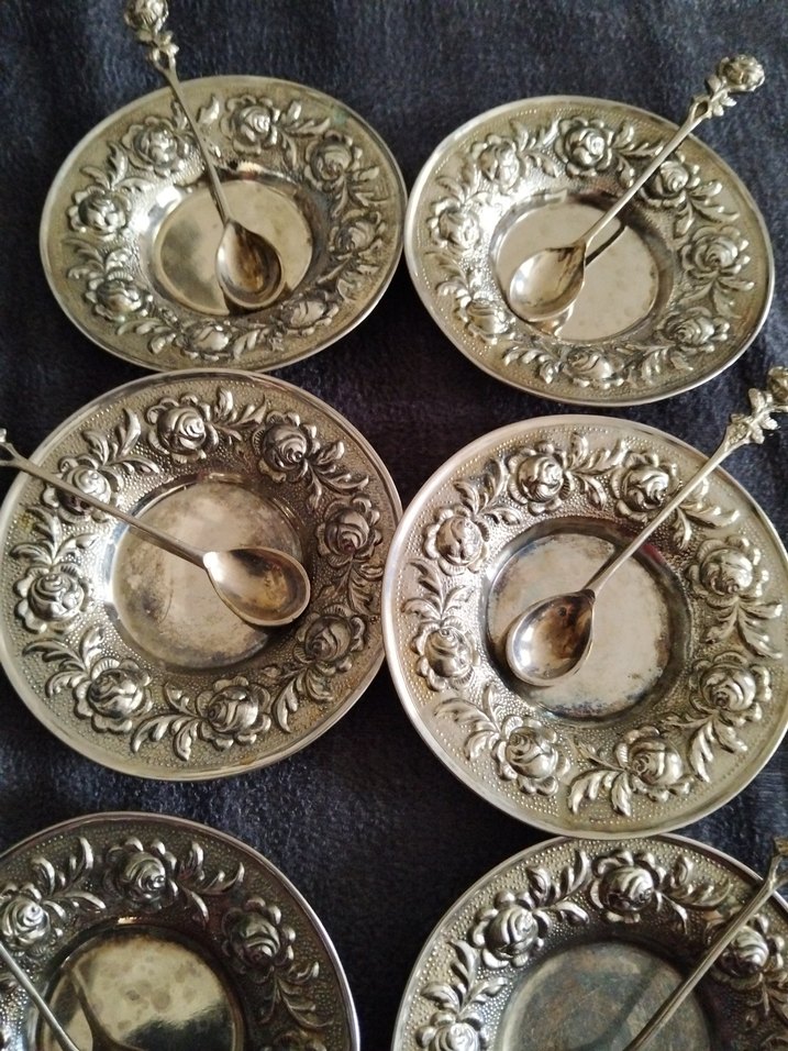 Eski, pirinç Tabak ve Kaşık Seti - Görsel 4