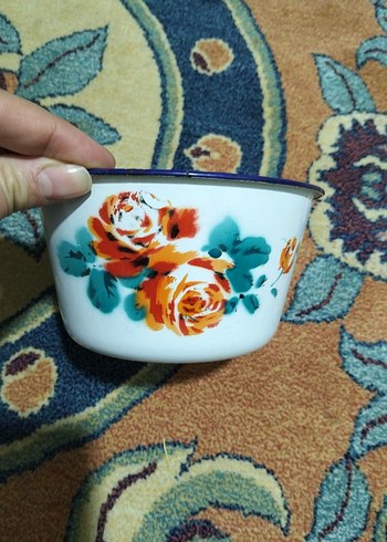 Çiçek Desenli Beyaz Emaye Saklama Kabı Seti - Görsel 3