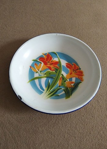 Mavi Çiçek Desenli Retro Tabak - Görsel 2