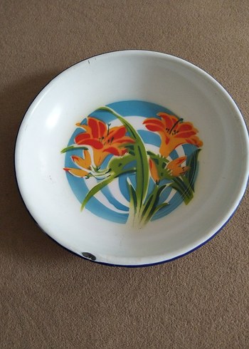 Mavi Çiçek Desenli Retro Tabak - Görsel 7